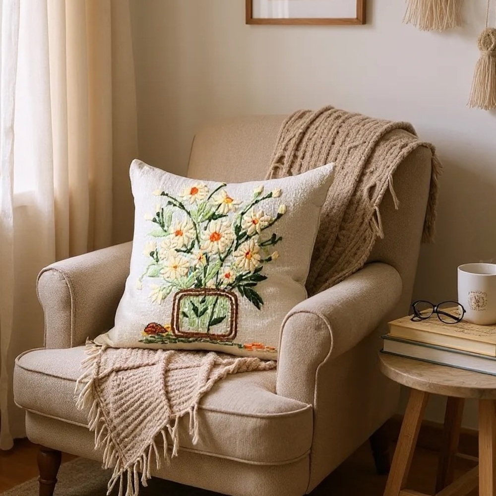 Vintage 70’s Handmade & Embroidered Cushion Cover